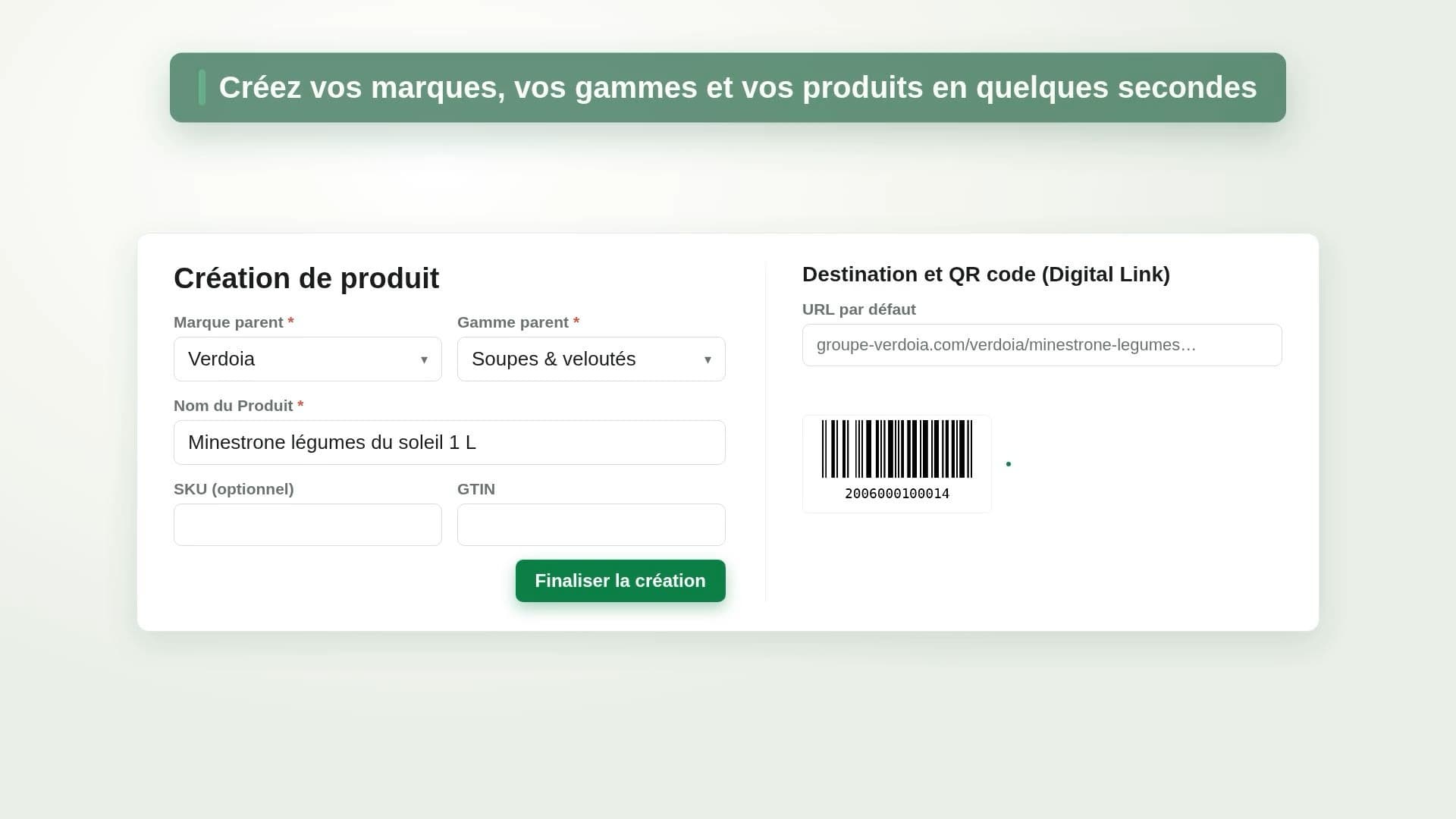 Visite de la console Unitag : catalogue packaging, création d’un produit Digital Link, QR code et healthcheck