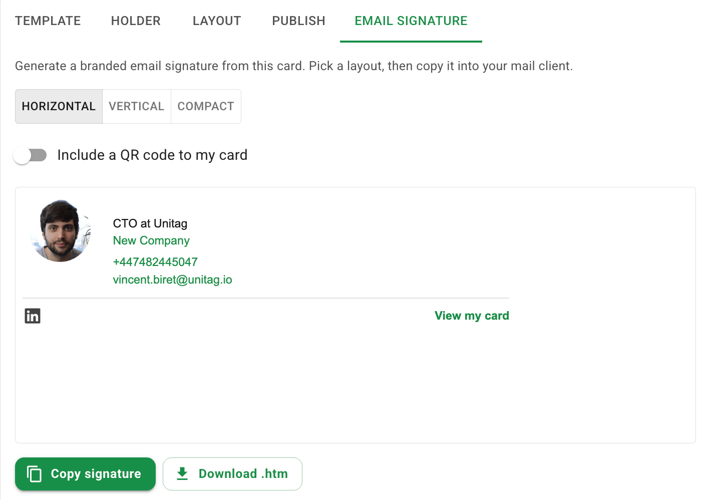 Email signature generated from a vCard Pro card Email signature generated from a vCard Pro card