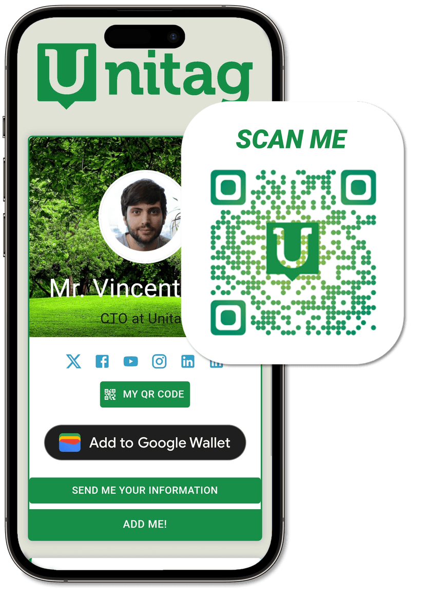 Carte de visite digitale Unitag et son QR code à scanner Carte de visite digitale Unitag et son QR code à scanner