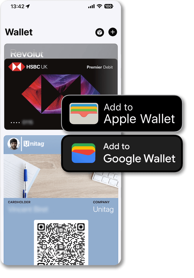 Carte de visite vCard Pro dans Apple Wallet et Google Wallet Carte de visite vCard Pro dans Apple Wallet et Google Wallet